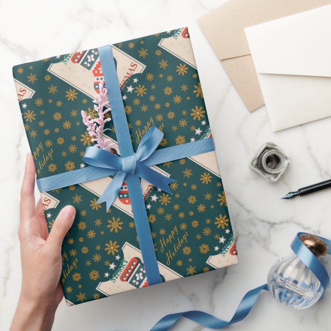 Vintage Christmas Card with Stocking Illustration  Wrapping Paper (Gifting)