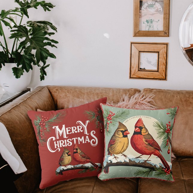 Vintage Christmas Cardinal Birds and Holly Cushion (Creator Uploaded)