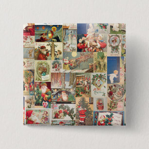 Vintage Christmas Cards Holiday Pattern 15 Cm Square Badge