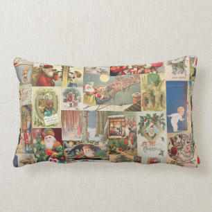 Vintage Christmas Cards Holiday Pattern Lumbar Cushion
