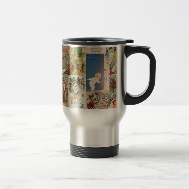 Vintage Christmas Cards Holiday Pattern Travel Mug (Right)