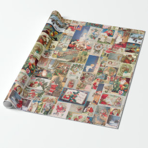 Vintage Christmas Cards Holiday Pattern Wrapping Paper