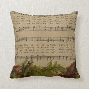 Vintage Christmas Carol Music Sheet Cushion