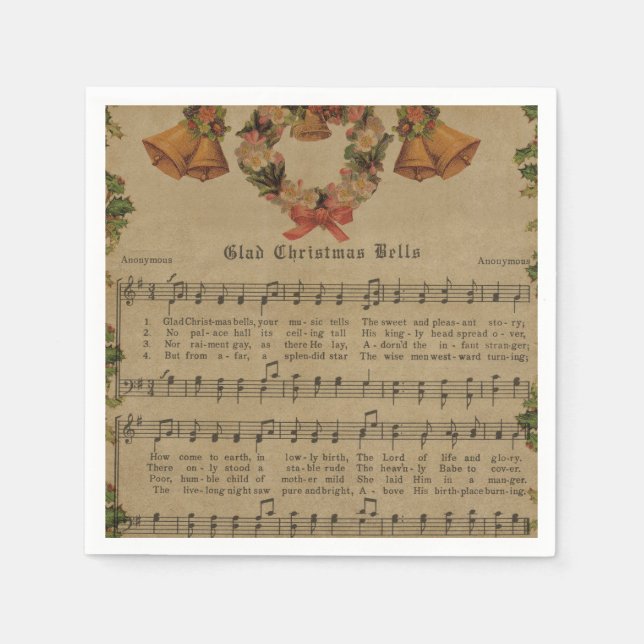 Vintage Christmas Carol Music Sheet Napkin (Front)