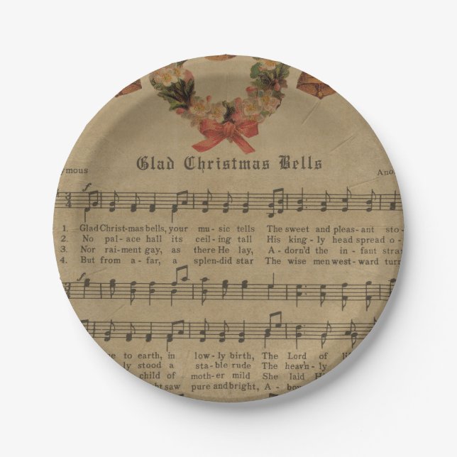 Vintage Christmas Carol Music Sheet Paper Plate (Front)