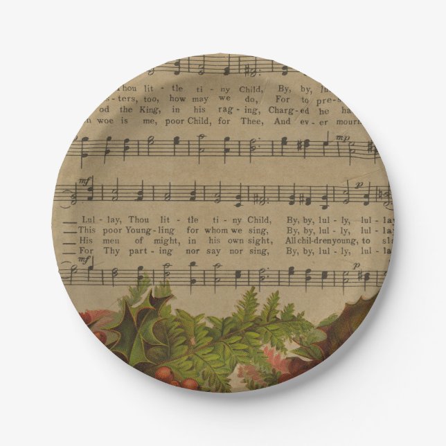 Vintage Christmas Carol Music Sheet Paper Plate (Front)