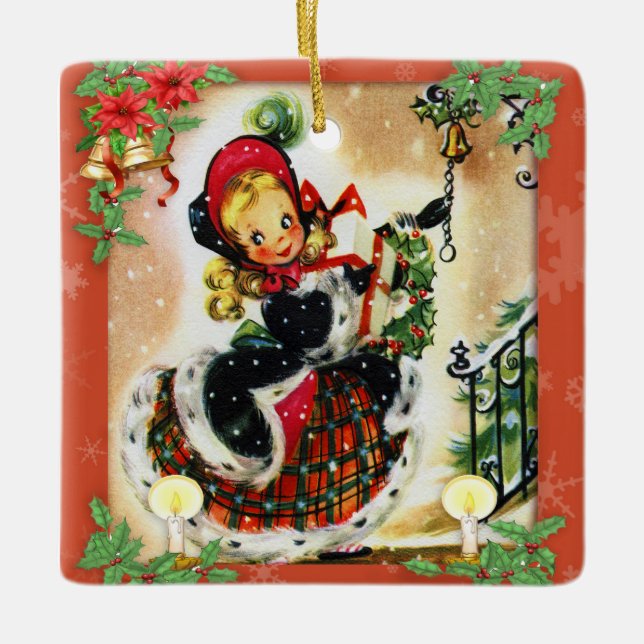 Vintage Christmas Caroler Ceramic Ornament (Front)
