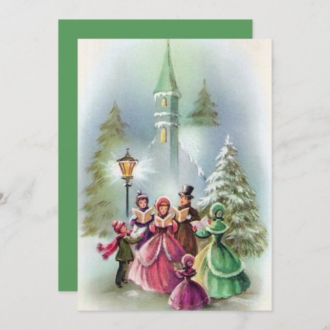 Vintage Christmas Carolers add information party Invitation (Front/Back)