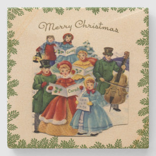 Vintage Christmas Carolers Christmas Stone Coaster