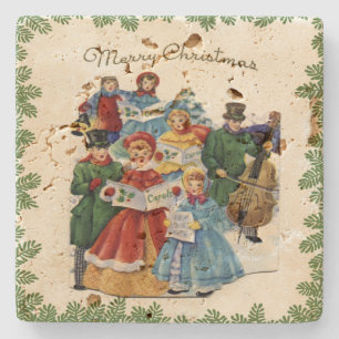Vintage Christmas Carolers Christmas Stone Coaster