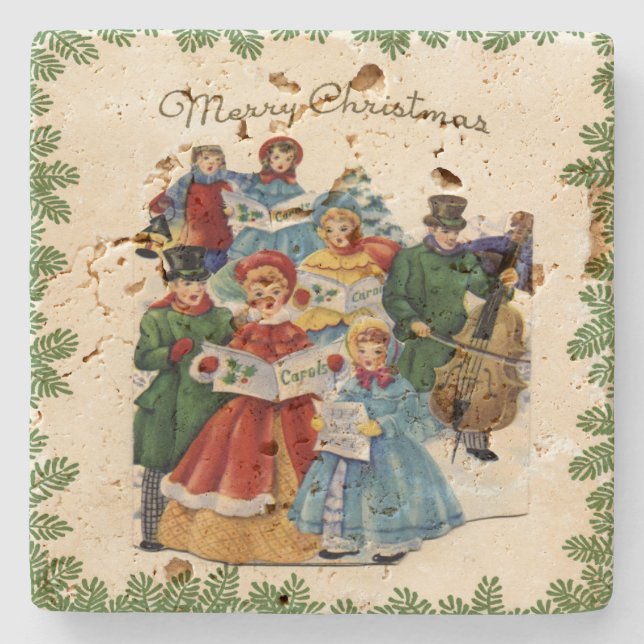 Vintage Christmas Carolers Christmas Stone Coaster (Front)