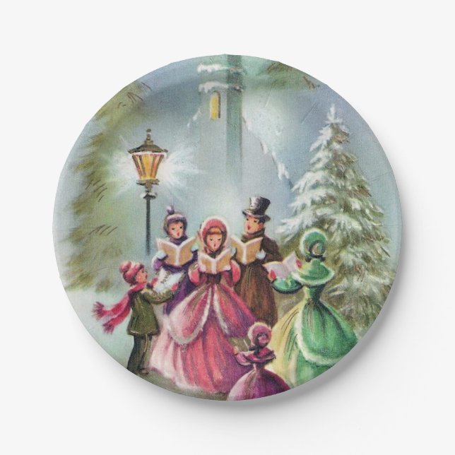 Vintage Christmas Carolers party plate (Front)
