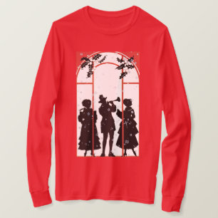 Vintage Christmas Carolers Silhouette Illustration T-Shirt