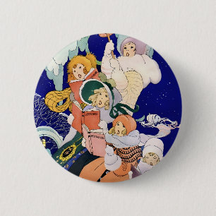 Vintage Christmas Carolers Under the Stars  6 Cm Round Badge