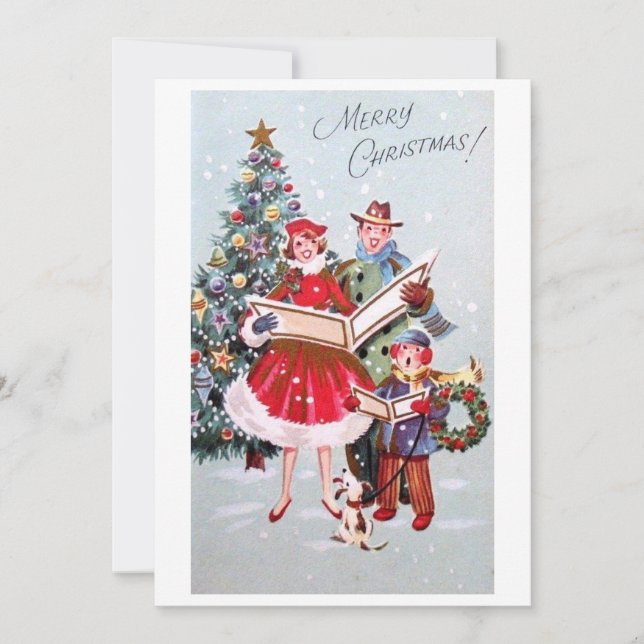 Vintage Christmas Caroling  Holiday Card (Front)