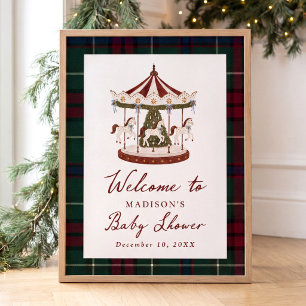 Vintage Christmas Carousel Baby Shower Welcome Poster