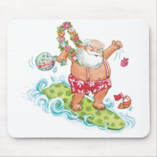 Vintage Christmas Cartoon Surfing Santa Claus Mouse Pad