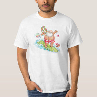 Vintage Christmas Cartoon Surfing Santa Claus T-Shirt