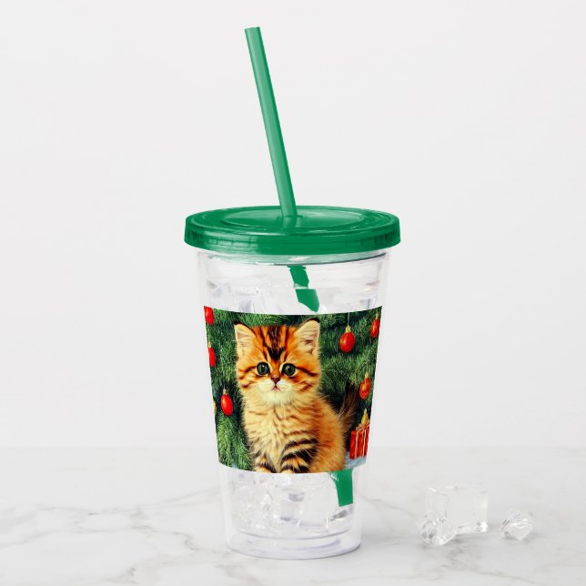 Vintage Christmas Cat Acrylic Tumbler (Front Ice)
