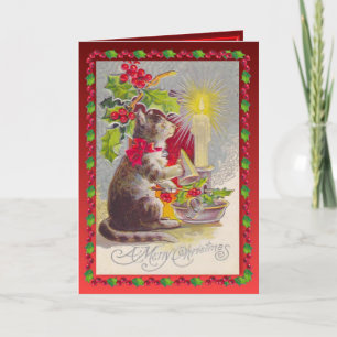 Vintage Christmas, Cat and decorations Holiday Card