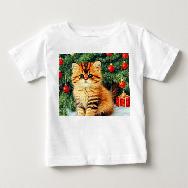 Vintage Christmas Cat Baby T-Shirt (Front)