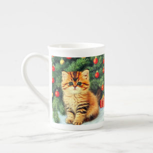 Vintage Christmas Cat Bone China Mug