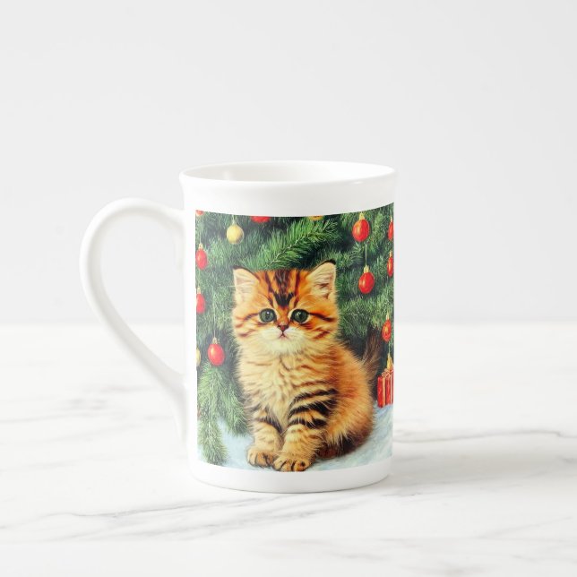 Vintage Christmas Cat Bone China Mug (Left)