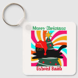 vintage christmas cat gift key ring