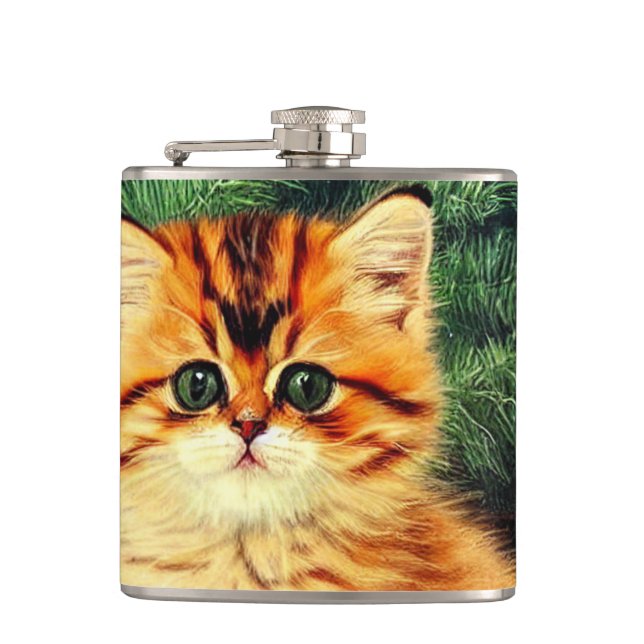 Vintage Christmas Cat Hip Flask (Front)