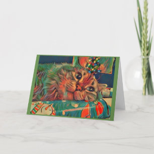 Vintage Christmas Cat Holiday Card