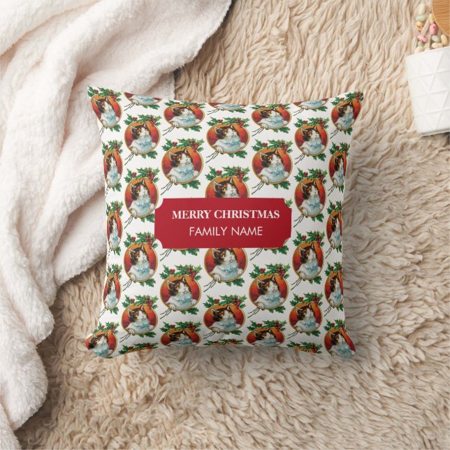Vintage Christmas Cat Holiday Custom Name Cushion (Blanket)