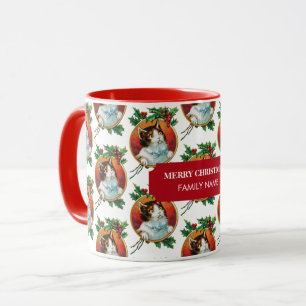 Vintage Christmas Cat Holiday Custom Name Mug