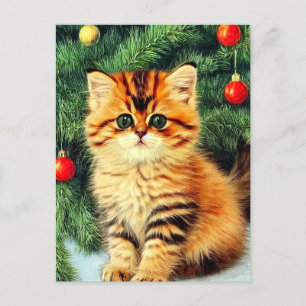 Vintage Christmas Cat Holiday Postcard