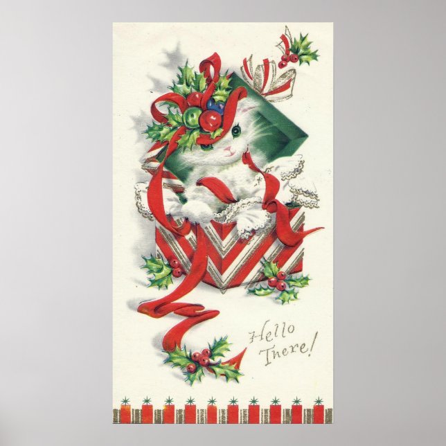 Vintage Christmas cat Holiday wall poster (Front)