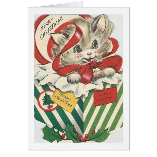 Vintage Christmas Cat In Present (Front)