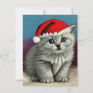 Vintage Christmas Cat in Santa Hat Card