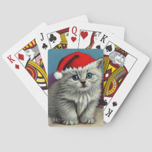 Vintage Christmas Cat in Santa Hat Playing Cards