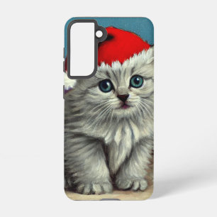 Vintage Christmas Cat in Santa Hat Samsung Galaxy Case