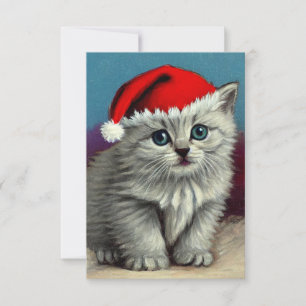 Vintage Christmas Cat in Santa Hat Thank You Card