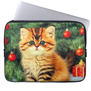 Vintage Christmas Cat Laptop Sleeve