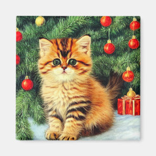 Vintage Christmas Cat Magnet