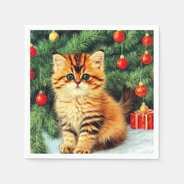 Vintage Christmas Cat Napkin (Front)