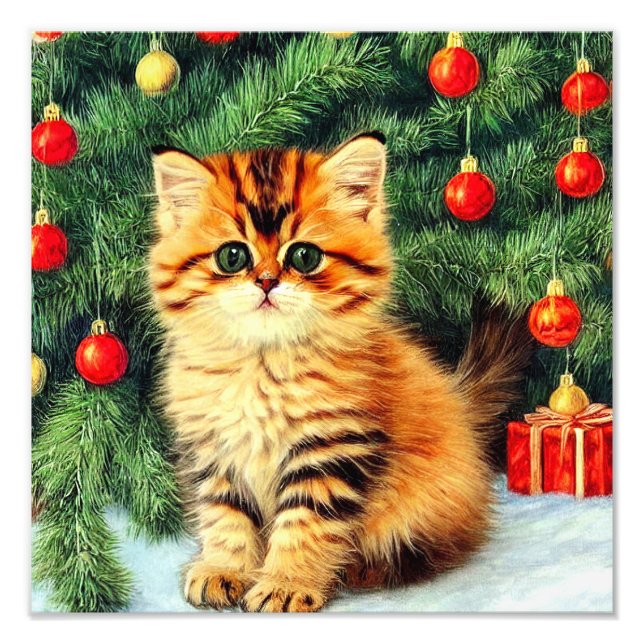 Vintage Christmas Cat Photo Print (Front)