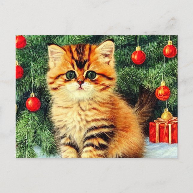 Vintage Christmas Cat Postcard (Front)