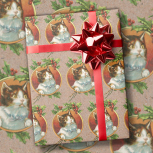 Vintage Christmas Cat Retro Holiday Wrapping Paper