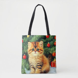 Vintage Christmas Cat Tote Bag