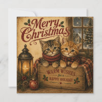 vintage christmas cats flat card
