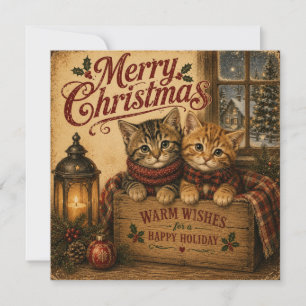 vintage christmas cats flat card