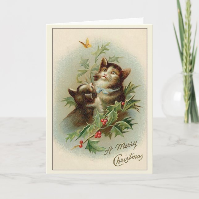 Vintage Christmas Cats Greeting Card (Front)