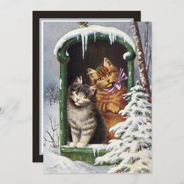  vintage Christmas Cats Holiday add sentiment Card (Front/Back)